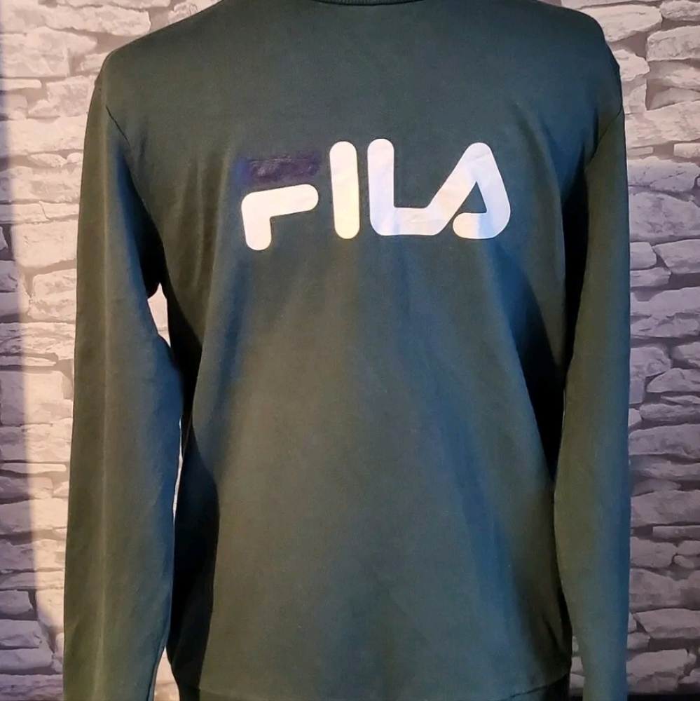 Vtg Fila Khaki Green lightweight Sweatshirt Sweater Top Jumper S 36" - Picture 3 of 6